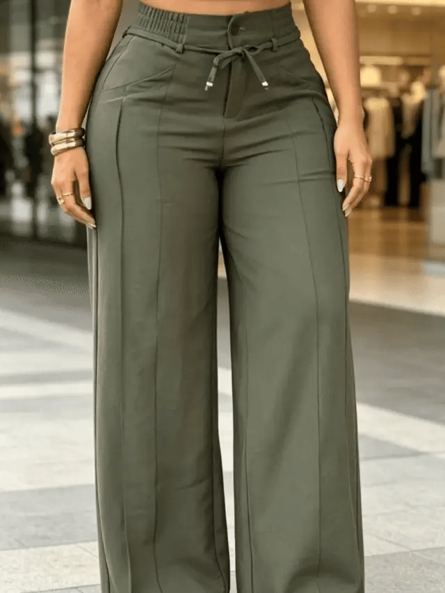 Aria High-Waist Wide-Leg Trousers – Tie-Waist, Tummy Control (KE)