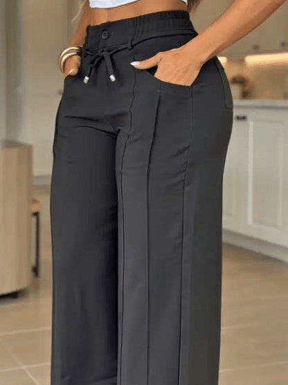 Aria High-Waist Wide-Leg Trousers – Tie-Waist, Tummy Control (KE)