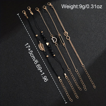 CÉLESTE — 6-Piece Watch & Bracelet Set · Black & Gold - KE