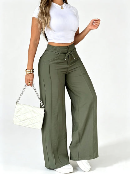 Aria High-Waist Wide-Leg Trousers – Tie-Waist, Tummy Control (KE)