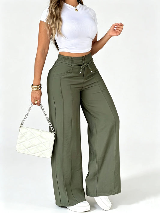 Aria High-Waist Wide-Leg Trousers – Tie-Waist, Tummy Control (KE)