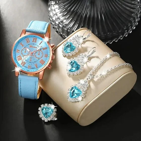 Aurora Blue Luxury Jewelry & Watch Set - KE