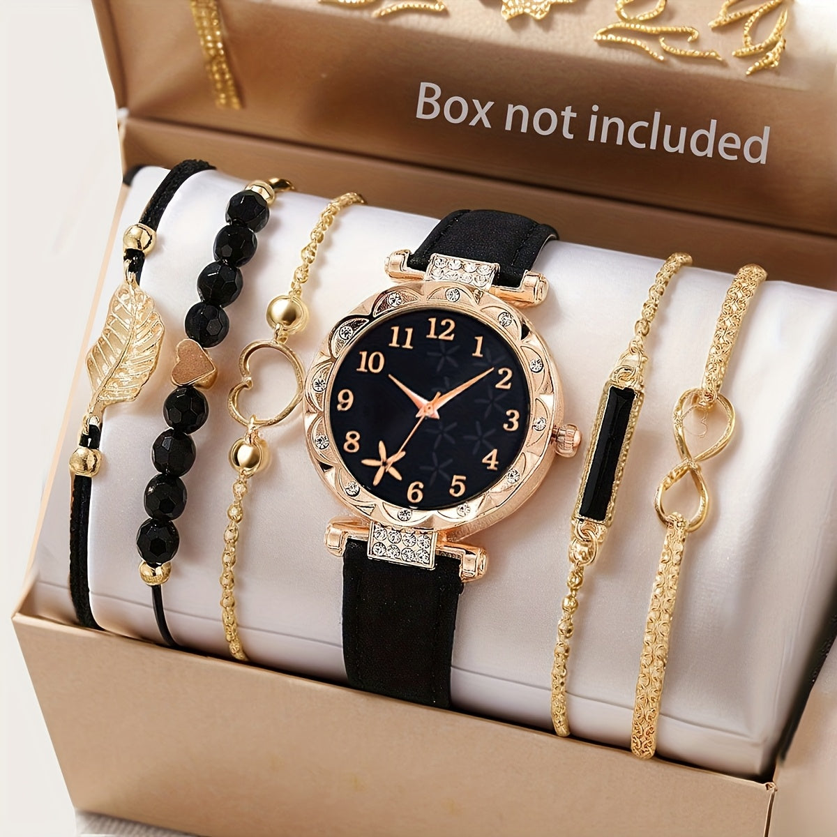 CÉLESTE — 6-Piece Watch & Bracelet Set · Black & Gold - KE