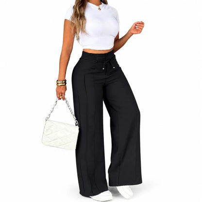 Aria High-Waist Wide-Leg Trousers – Tie-Waist, Tummy Control (KE)