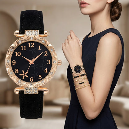 CÉLESTE — 6-Piece Watch & Bracelet Set · Black & Gold - KE