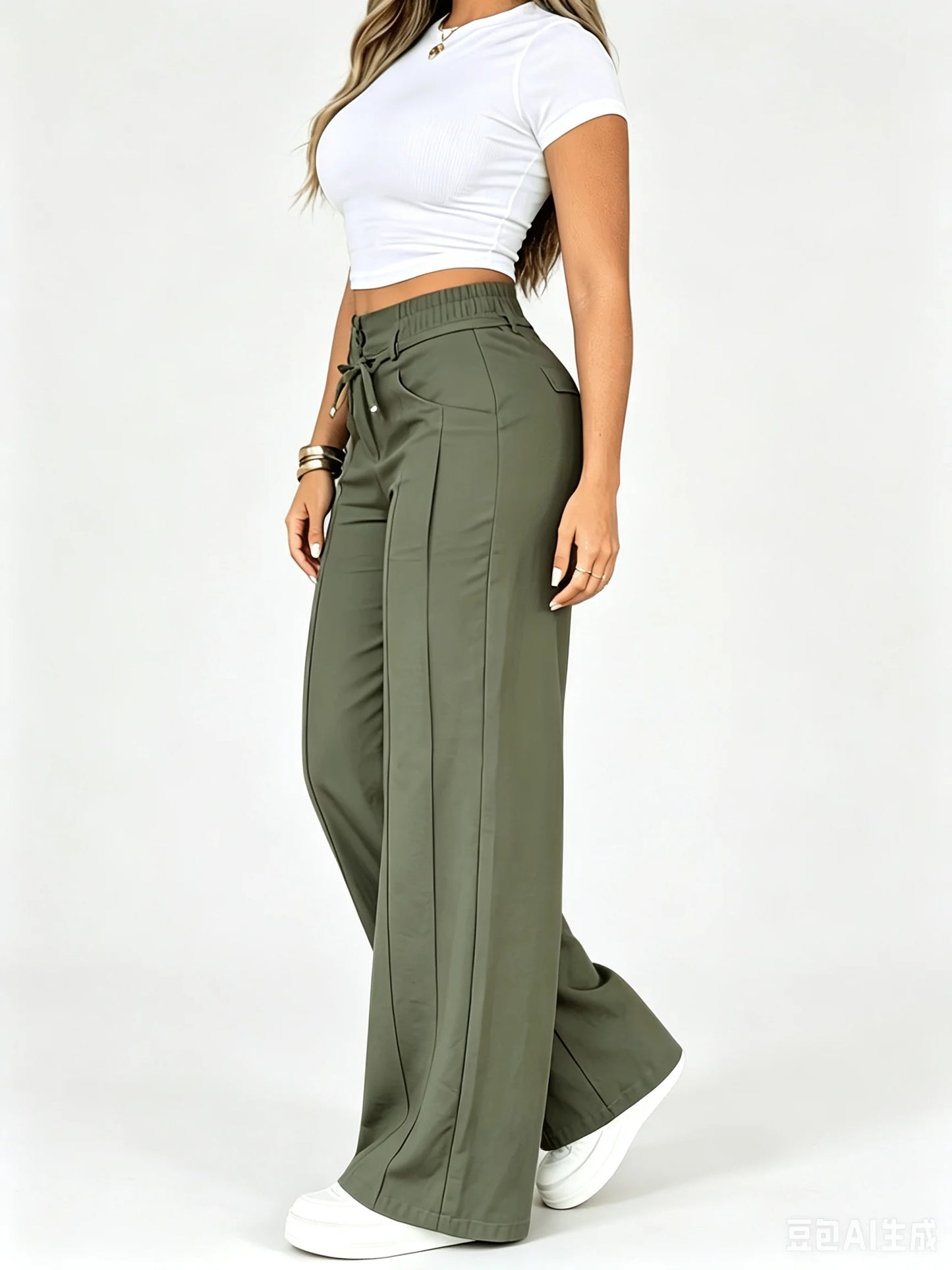 Aria High-Waist Wide-Leg Trousers – Tie-Waist, Tummy Control (KE)