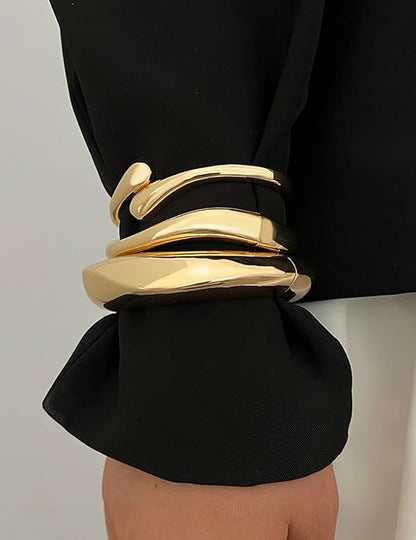 Amara™ - Sculpted Gold Bracelet Set (3-Piece) - KE