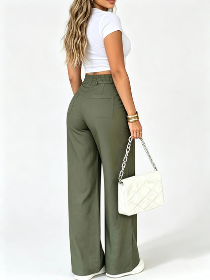 Aria High-Waist Wide-Leg Trousers – Tie-Waist, Tummy Control (KE)