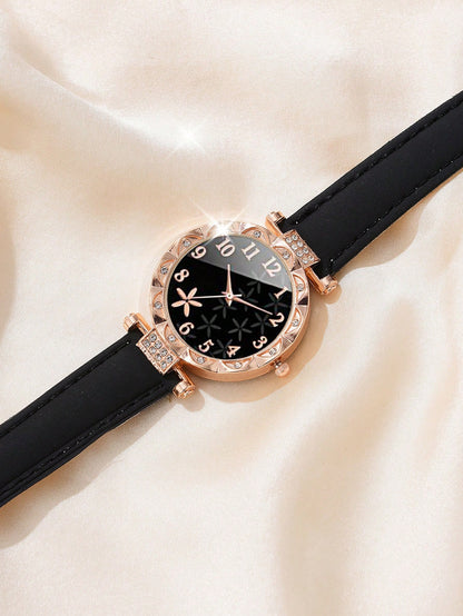 CÉLESTE — 6-Piece Watch & Bracelet Set · Black & Gold - KE