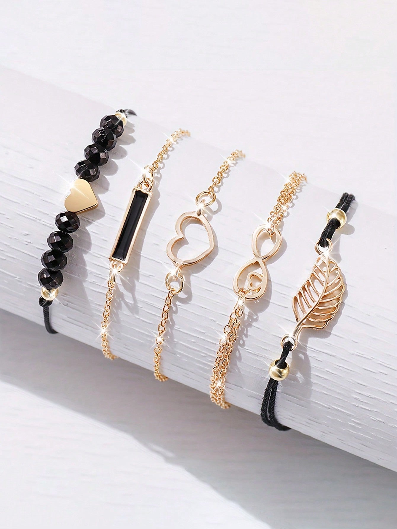 CÉLESTE — 6-Piece Watch & Bracelet Set · Black & Gold - KE