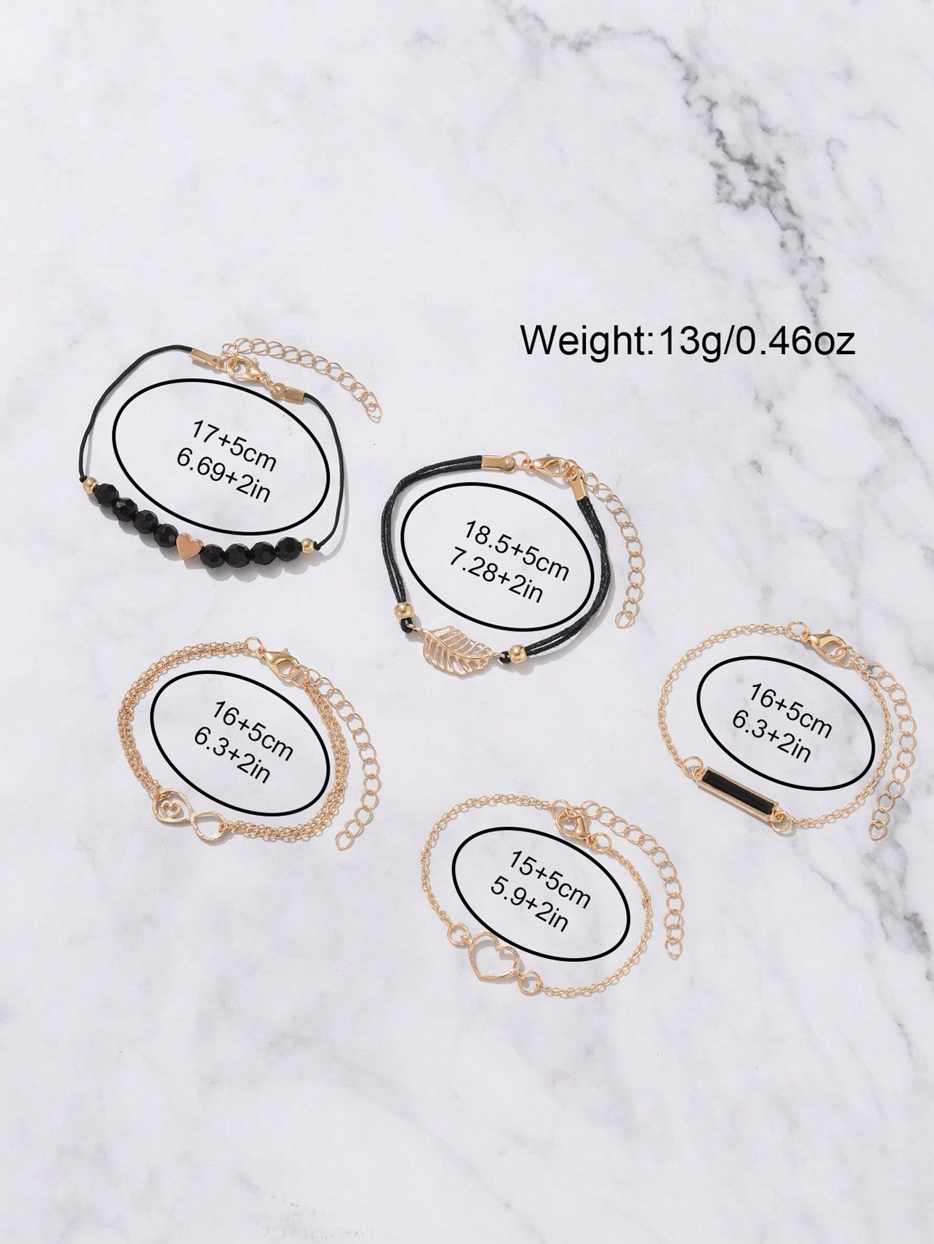 CÉLESTE — 6-Piece Watch & Bracelet Set · Black & Gold - KE