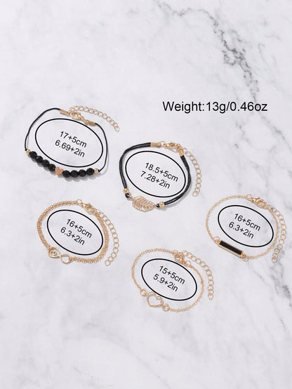 CÉLESTE — 6-Piece Watch & Bracelet Set · Black & Gold - KE