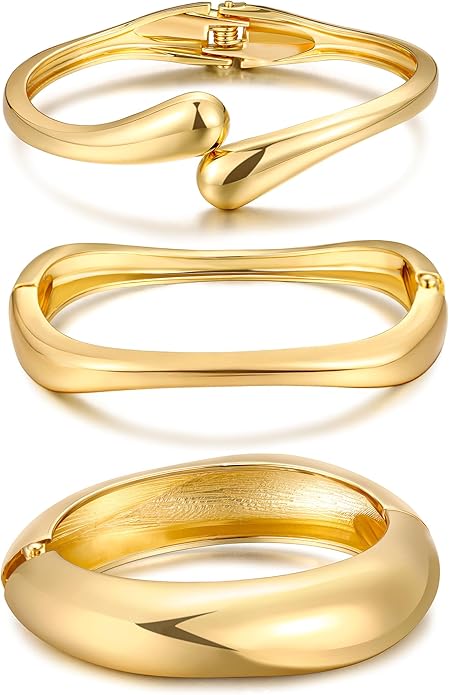 Amara™ - Sculpted Gold Bracelet Set (3-Piece) - KE
