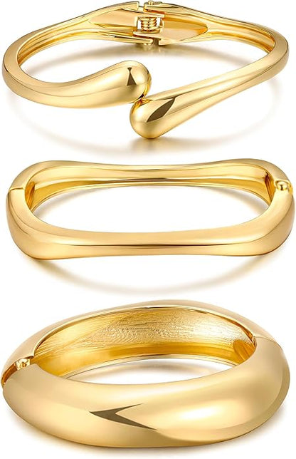 Amara™ - Sculpted Gold Bracelet Set (3-Piece) - KE