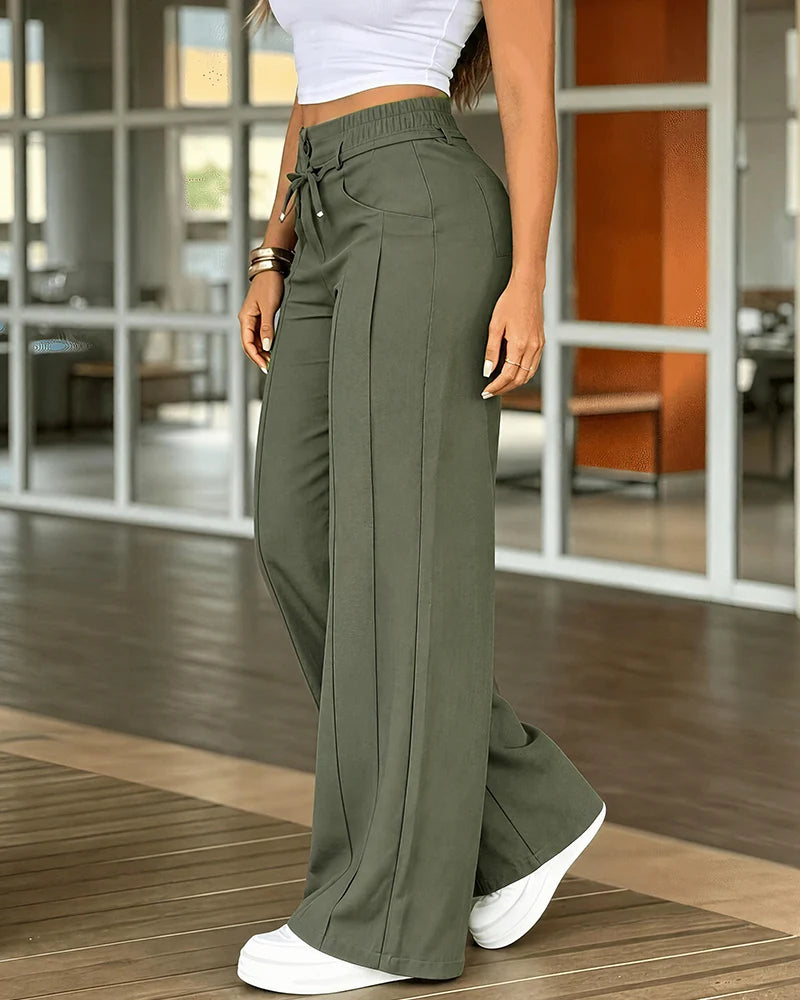 Aria High-Waist Wide-Leg Trousers – Tie-Waist, Tummy Control (KE)