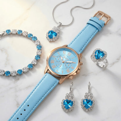 Aurora Blue Luxury Jewelry & Watch Set - KE