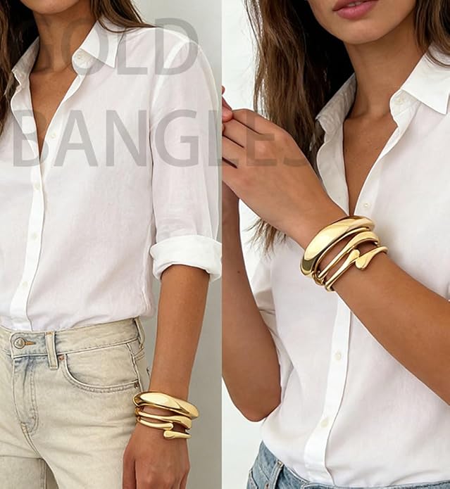 Amara™ - Sculpted Gold Bracelet Set (3-Piece) - KE