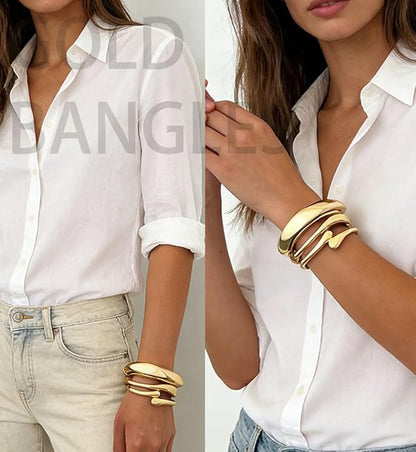 Amara™ - Sculpted Gold Bracelet Set (3-Piece) - KE