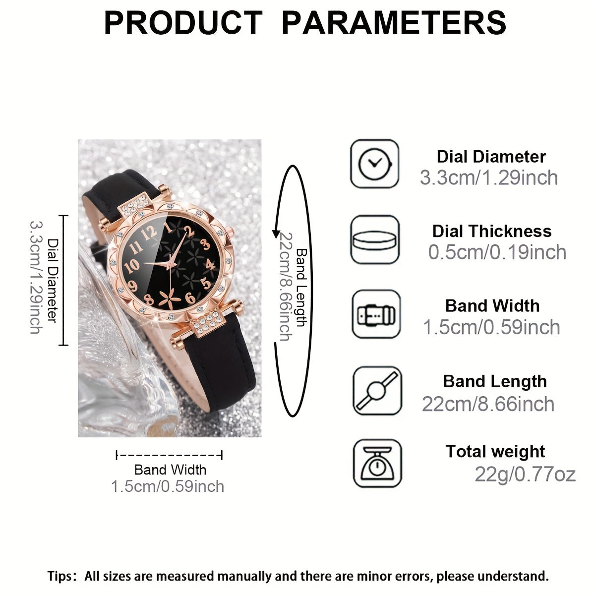 CÉLESTE — 6-Piece Watch & Bracelet Set · Black & Gold - KE