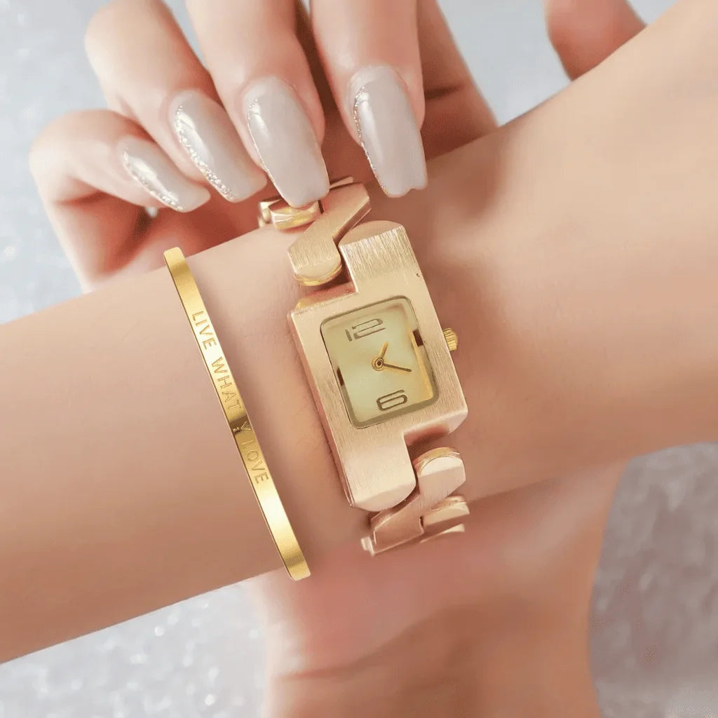 Elegant Gold Watch & Bracelet Set – Timeless Luxury for Every Moment - KE