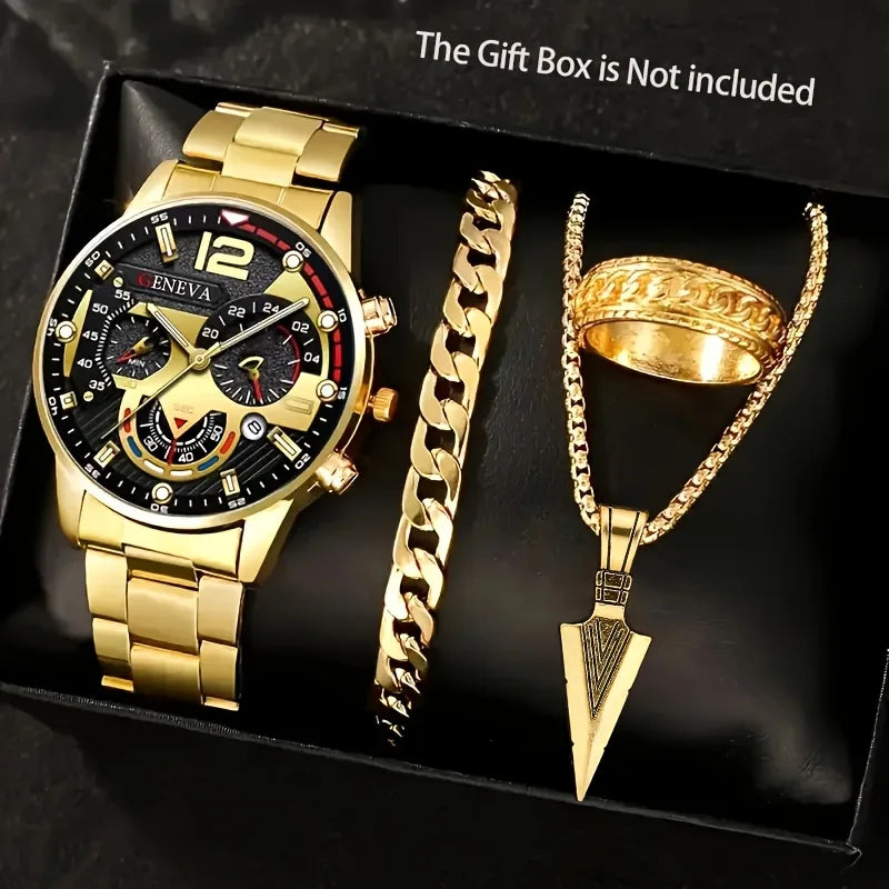 Royal Golden Prestige Set – Watch, Bracelet, Ring & Necklace - KE